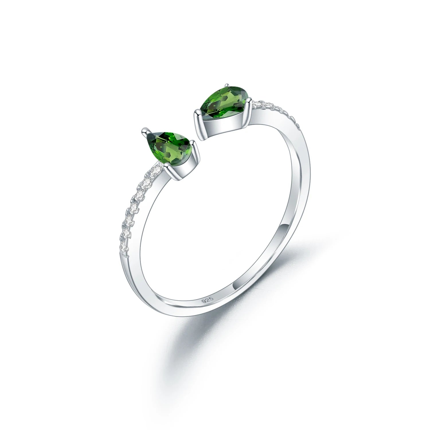 Gem's Beauty 925 Sterling Silver Exquisite Adjustable Open Rings Pear Cut Natural Chrome Diopside Rings For Women Fine Jewelry Chrome Diopside CHINA