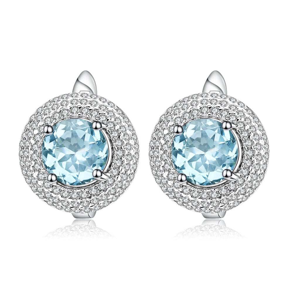 GEM&#39;S BALLET 4.73Ct Round Natural Red Garnet Wedding Earrings 925 Sterling Silver Gemstone Stud Earrings For Women Fine Jewelry Sky Blue Topaz