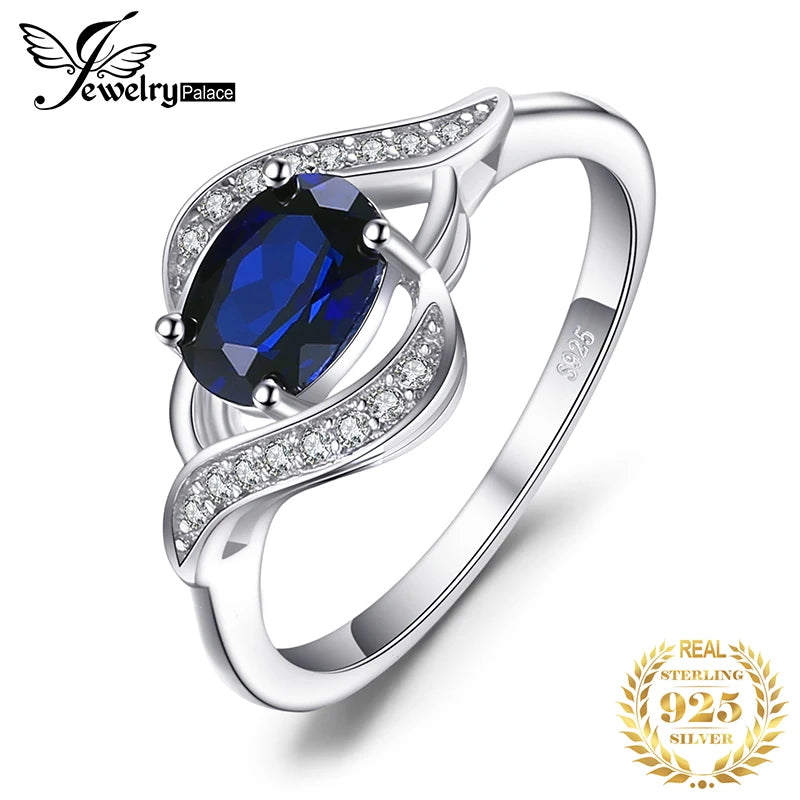 Jewelrypalace Created Blue Sapphire 925 Sterling Silver Ring for Women Statement Halo Engagement Ring Oval Gemstone Jewelry China