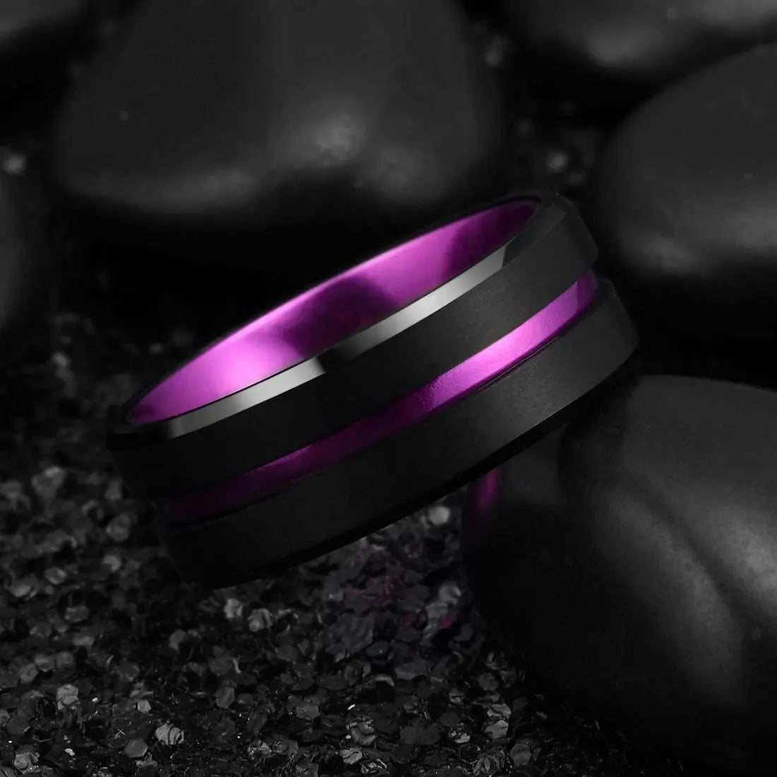 Fashion 8mm Black Tungsten Wedding Celtic Dragon Rings Inlaid Green Zircon Ring for Men Stainless Steel Purple Carbon Fibre Ring