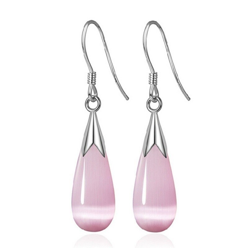 Bague Ringen Elegant Female Fashion Jewelry Fine Earrings For Women With Cat&#39;s Eye Stone Water-drop Shape Ear-drops pink