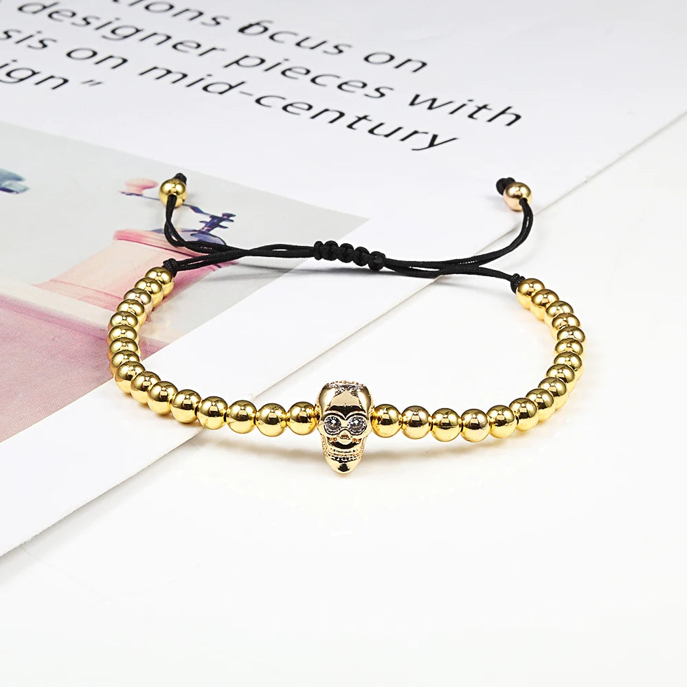 New Couple Bead Bracelet Micro CZ Crown Braided Bracelets For Men Women Adjustable Bangles His Hers Hand Jewelry Lover DIY Gifts