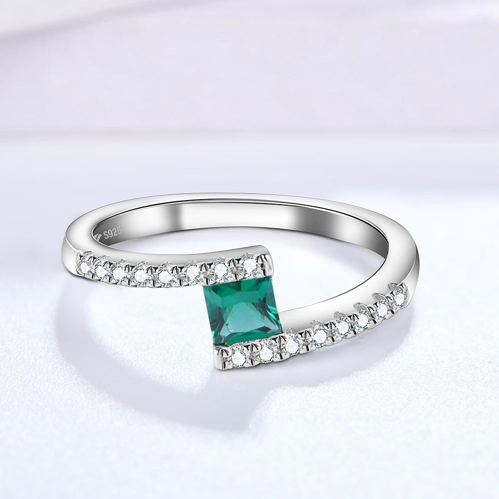 100% 925 Sterling Silver Created Moissanite 1.0 Carat Emerald Gemstone Birthstone Wedding Engagement Ring Fine Jewelry Wholesale
