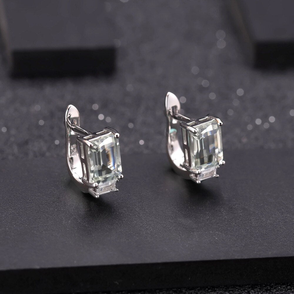 GEM&#39;S BALLET Natural Octagon Green Amethyst Earrings Ring Pendant Set Real 925 Sterling Silver Gemstone Jewelry Set For Women