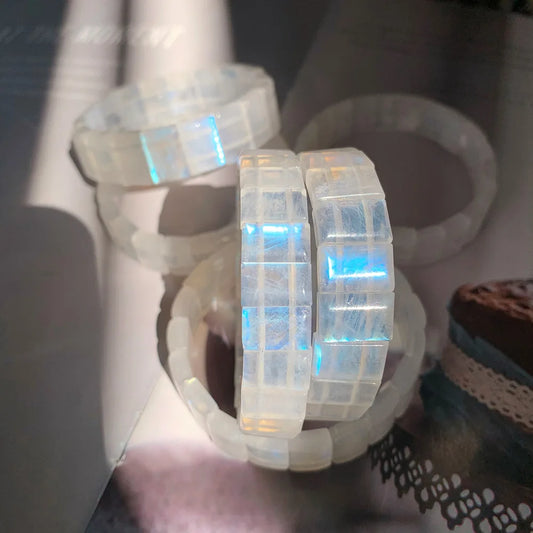 Natural Blue Light Moonstone Bracelet Jewelry For Women Men Healing Crystal 14x10mm Rectangle Beads Gemstone Strands AAAAA Default Title