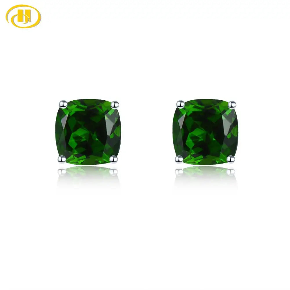 Hutang Cushion 5.0mm Genuine Diopside Stud Earrings 925 Sterling Silver Kid Earrings Korean Earings Gemstone Girls Jewelry 2020