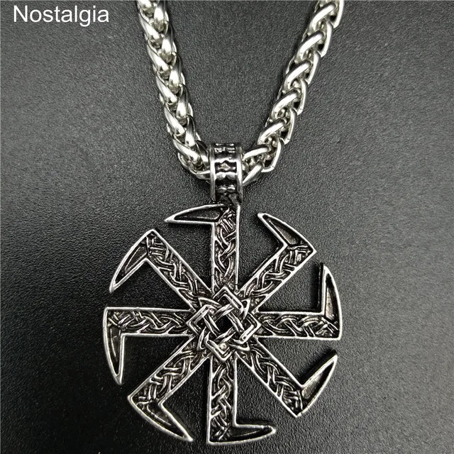 Slavic Kolovrat Wheel Amulet Pagan Pendant Necklace Viking Runes Star Of Russia Pentagram Talisman Vintage Jewelry Necklace