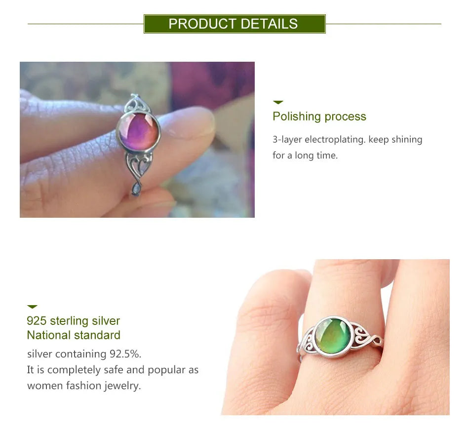 ZDADAN 925 Silver Oval Mood Temperature Change Ring For Women Charm Wedding Party Jewelry Gifts