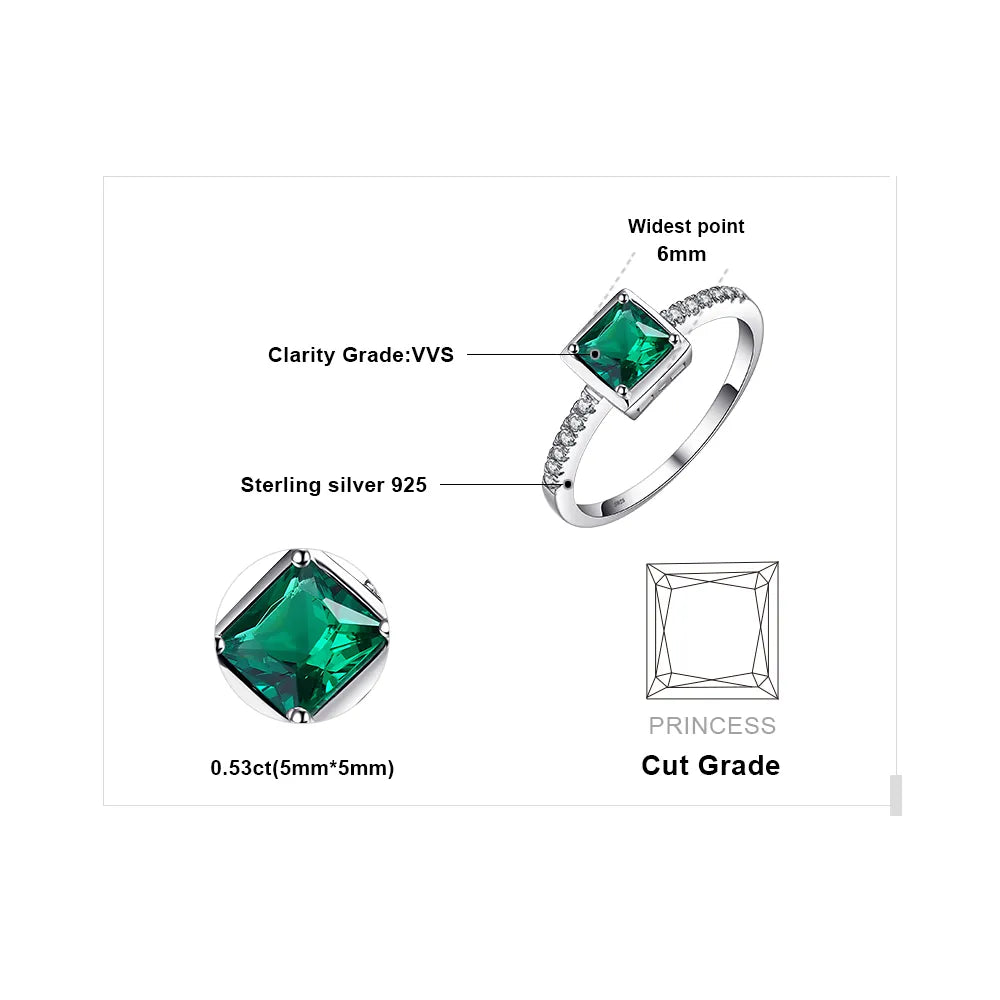 JewelryPalace Square Simulated Nano Emerald 925 Sterling Silver Ring for Women Trendy Gemstone Gift