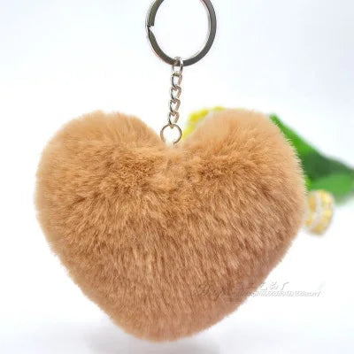 Fluffy pompom Keychain Gifts for Women Soft Heart Shape Pompon Fake Rabbit Key Chain Ball Car Bag Accessories Key Ring HJ-8