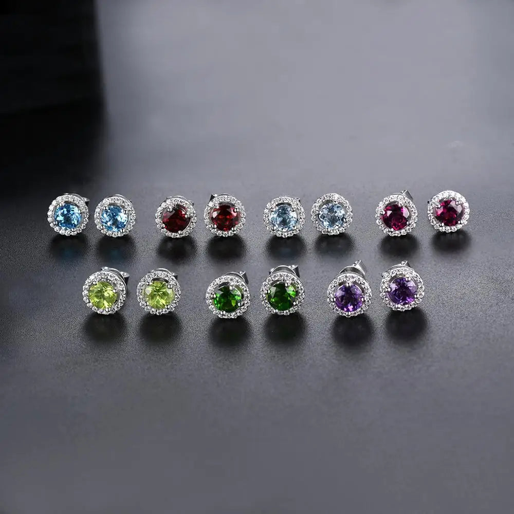 Hutang Round cut 5.0mm Blue Topaz 925 Sterling Silver Stud Earrings Natural Gemstone Fine Elegant Women Jewelry for Gift