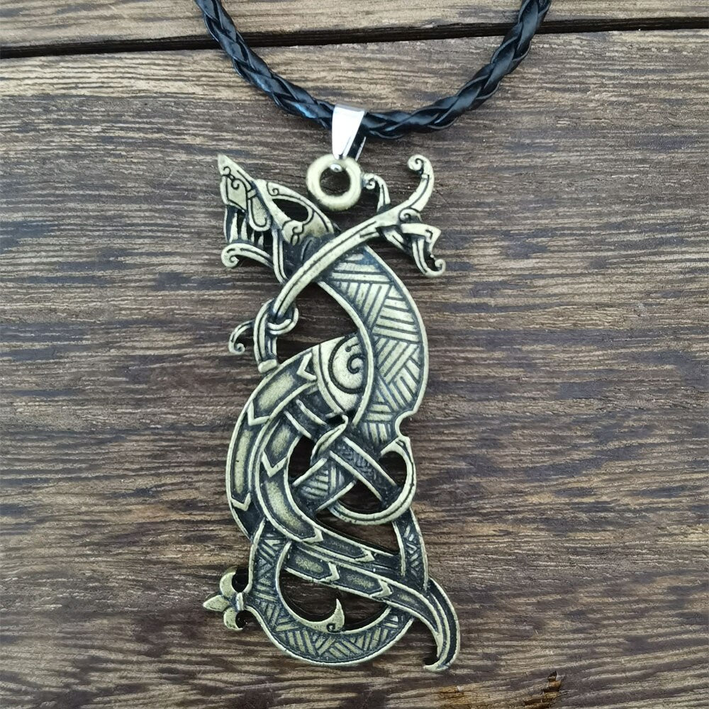 LANGHONG 1pcs Legendary Dragon Necklace Nordic Vikings Dragon Amulet Pendant Necklace Original Jewelry Talisman Antique Bronze