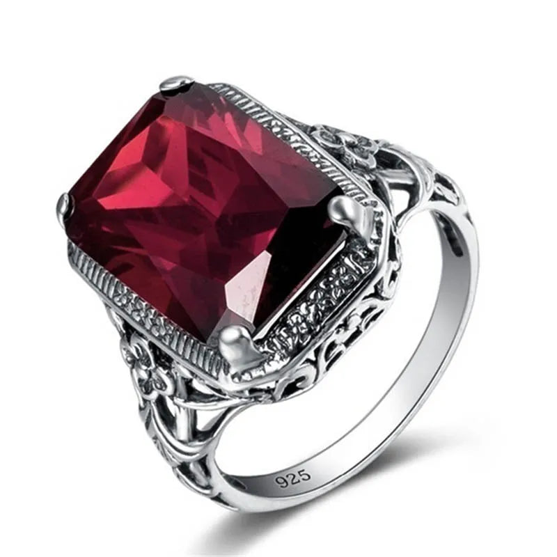 Cellacity Geometry Ruby Ring for Women Silver 925 Jewelry Rectangle Gemstones Luxury Design Female Anniversary Party Accessory Red