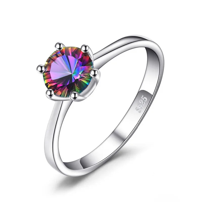 Cellacity Genuine Rainbow Mystic Topaz Ring 925 Sterling Silver Rings for Women Engagement Ring Silver 925 Gemstones Jewelry multi