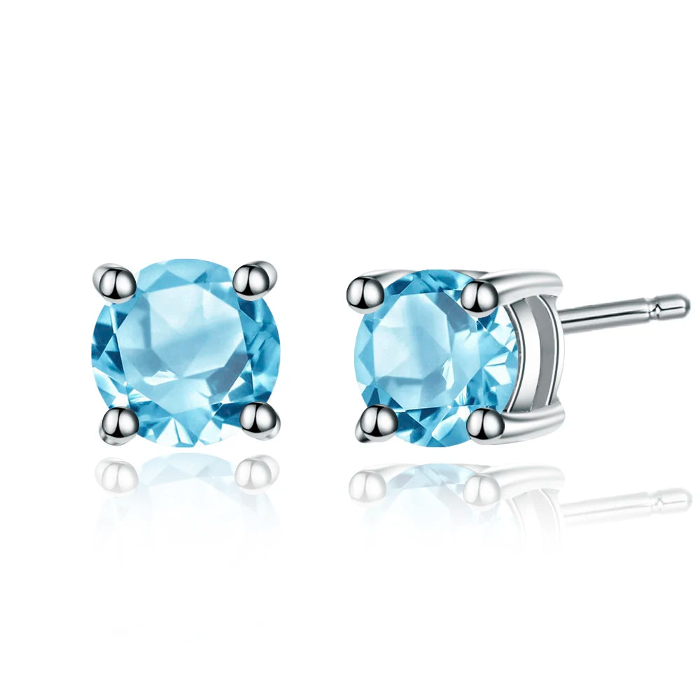 Gem's Ballet 5mm 1.28Ct Round Natural Red Garnet Gemstone Stud Earrings Genuine 925 Sterling Silver Fashion Jewelry for Women Swiss Blue Topaz CHINA
