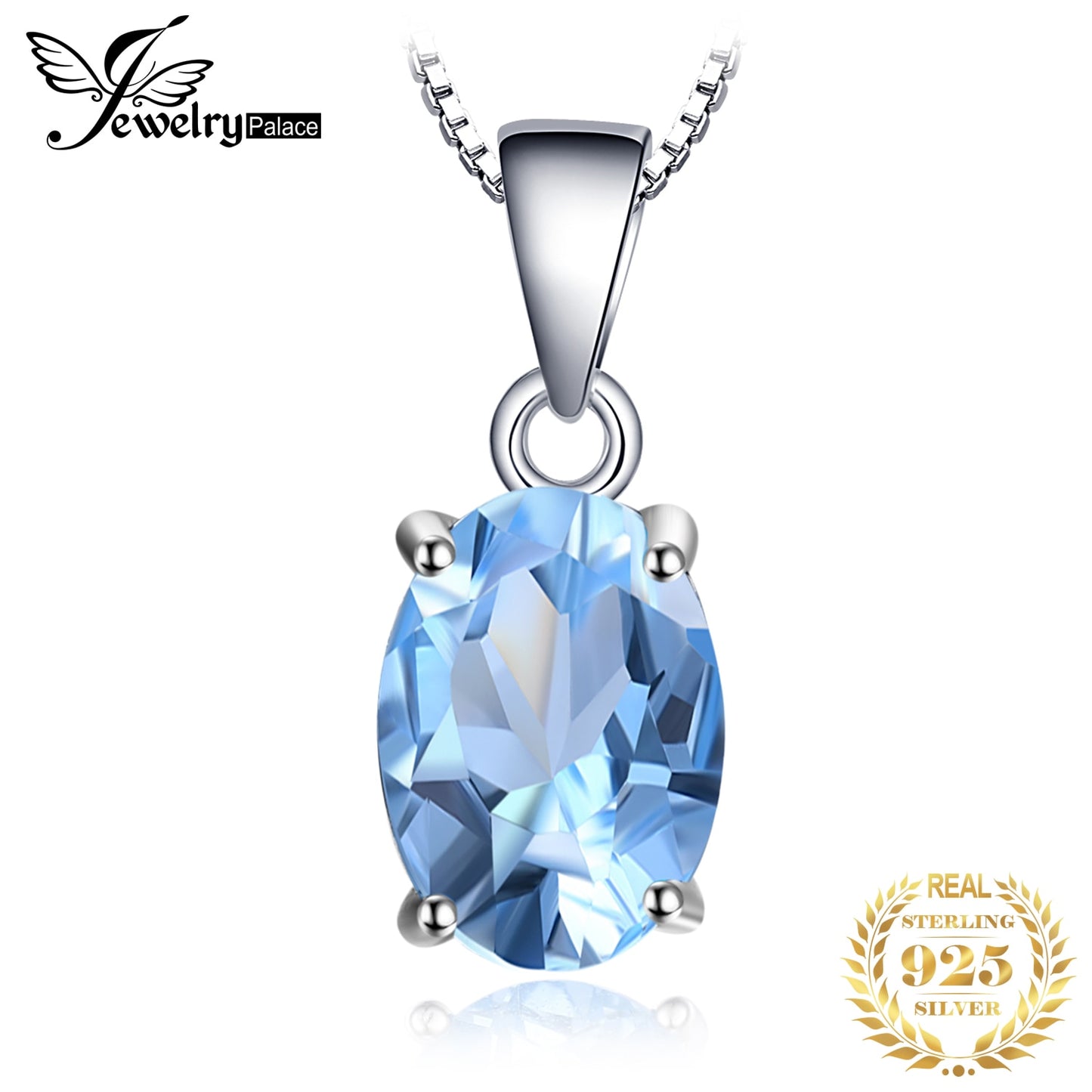 JewelryPalace Genuine Natural Oval Blue Topaz Pendant Necklace 925 Sterling Silver Women Gemstone Statement Necklace No Chain Default Title