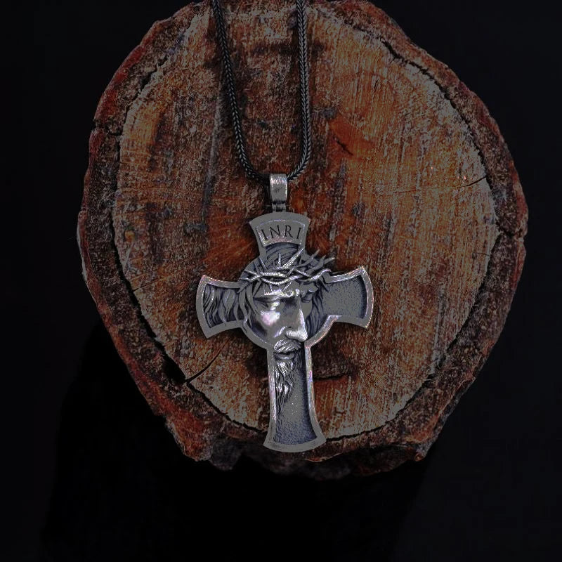 Celtic Cross Crown of Thorns Jesus Head Men Pendant Necklace Fashion Punk Hip Hop Necklace Religious Party Jewelry Accessories