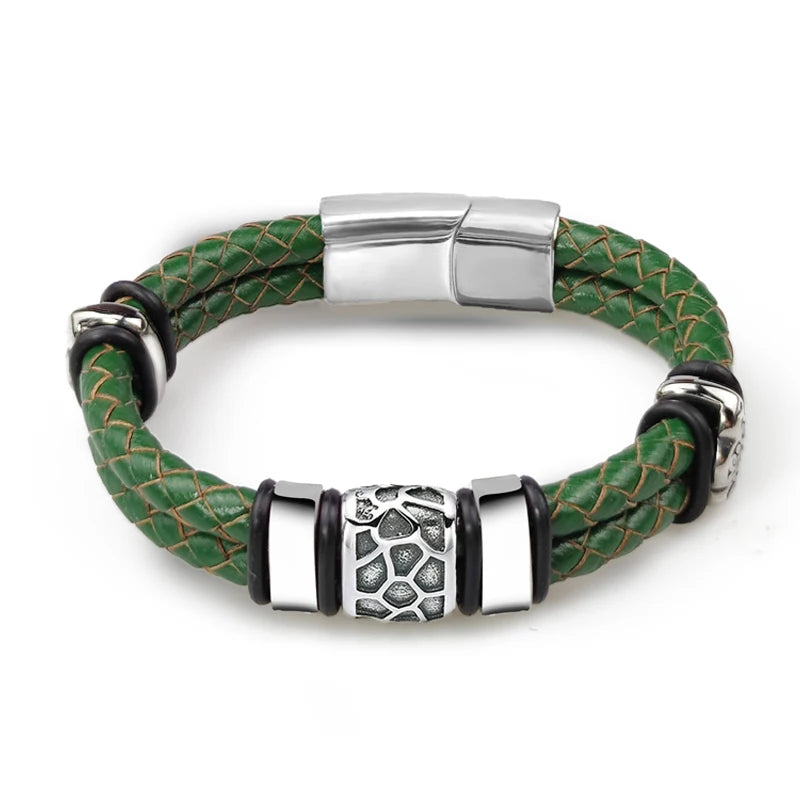 Brown Luxury 316L Stainless Steel Irregularly Cracked Man Bracelet Genuine Braided Leather Men's Jewelry Items