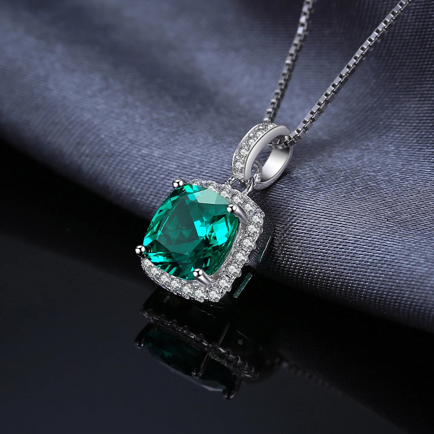 JewelryPalace Square Simulated Nano Emerald 925 Sterling Silver Pendant Necklace Gemstone Statement Necklace Women Without Chain