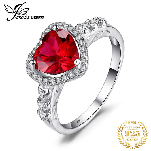 JewelryPalace Heart Love 2.5ct Created Red Ruby 925 Sterling Silver Ring for Women Gemstone Jewelry