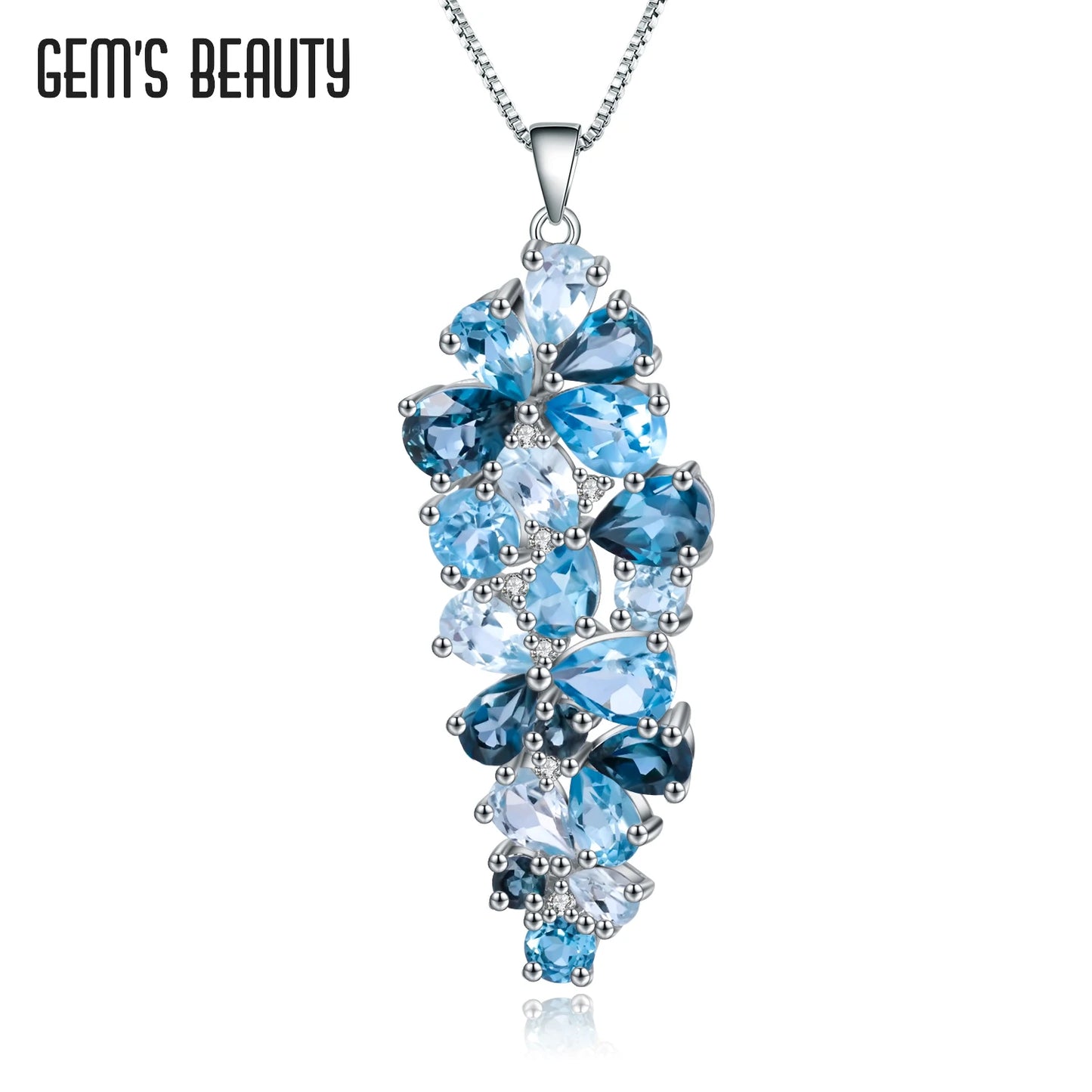 Gem's Beauty Natural London Blue Topaz Pendant Necklaces 925 Sterling Silver Modern Luxury Style Necklaces Women Fine Jewelry Blue Topaz 925 Sterling Silver CHINA