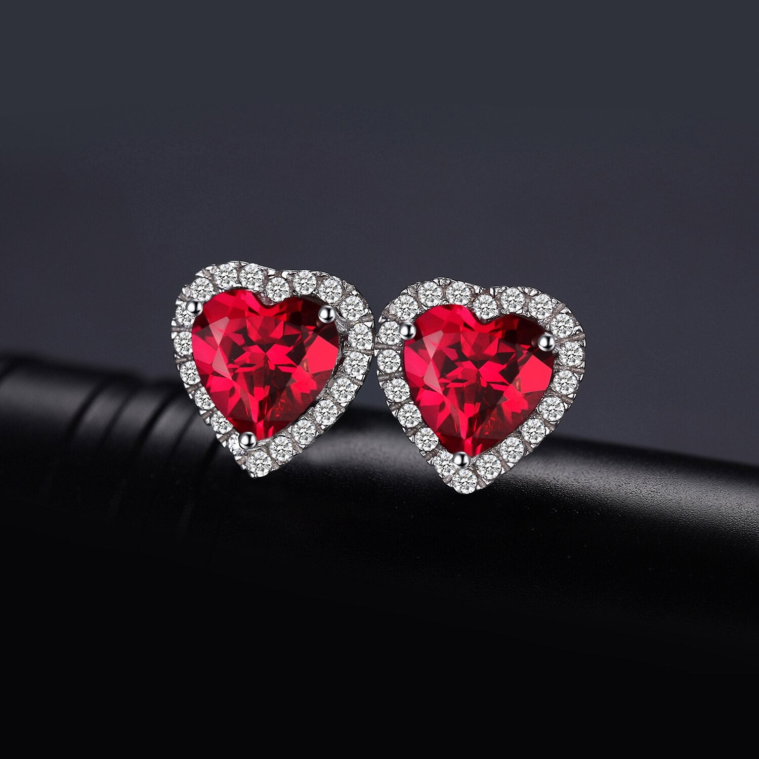 JewelryPalace Heart Created Ruby 925 Sterling Silver Stud Earrings For Women Gemstone Fine Jewelry Yellow Gold Rose Gold Plated