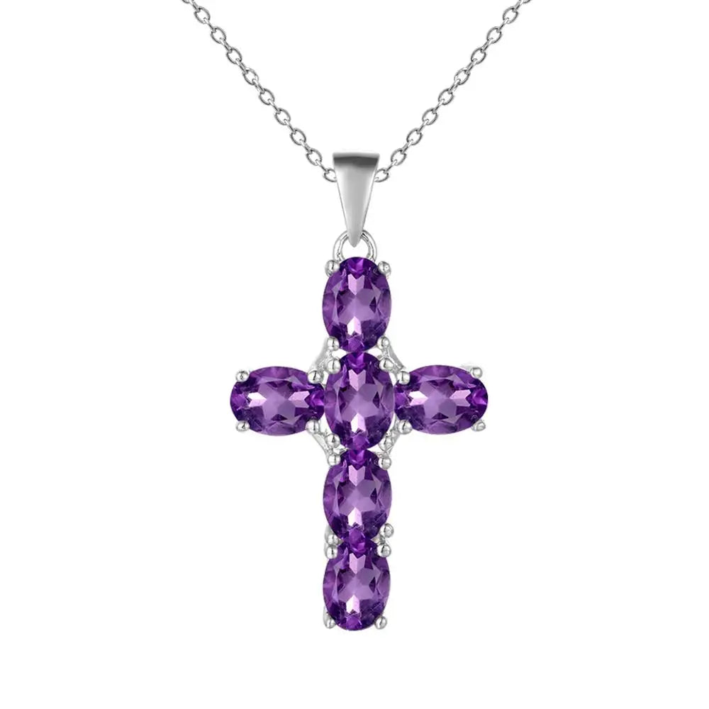 GEM'S BALLET 925 Sterling Silver Cross Necklace For Women Natural Amethyst Topaz Gemstone Pendant Necklace Fine Jewelry 2021 NEW Amethyst 45cm CHINA