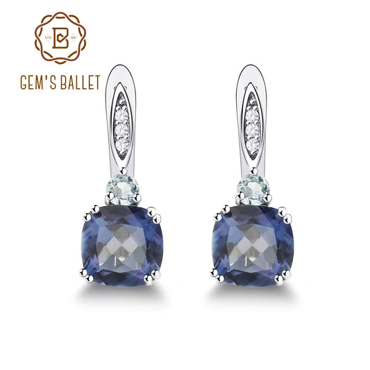 Gem's Ballet 4.44Ct Natural Iolite Blue Mystic Quartz Sky Blue Topaz Clip Earrings 925 Sterling Silver Fine Jewelry For Women CHINA