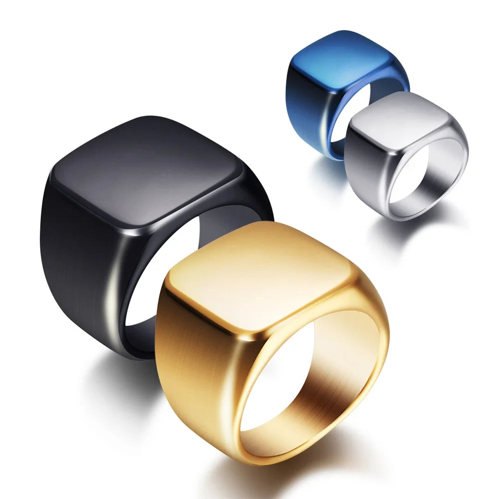 Fashion Men Black Smooth Stainless Steel Rings Glossy Signet Square Finge Rings Hiphop Punk Male Wedding Party Jewelry Wholesale