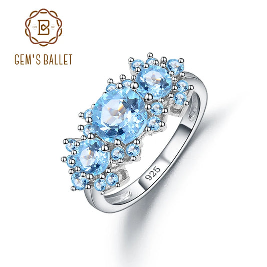 GEM'S BALLET 925 Sterling Silver Vintage Luxury Ring Natural Sky Blue Topaz Birthstone Rings For Women Gift Fine Jewelry