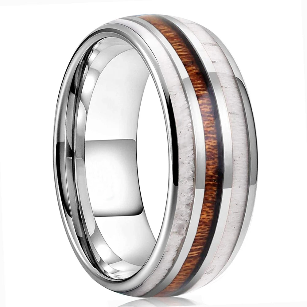 2025 Trendy 8mm Black Titanium Wedding Stainless Steel Rings For Men Inlay Colorful Abalone Shell Ring Men Wedding Band Jewelry