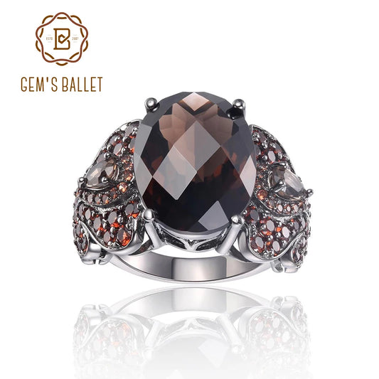 GEM'S BALLET 925 Sterling Silver Gemstone Cocktail Rings Special Design OCT Cutting Natural Smoky Quartz Ring For Women Party CHINA
