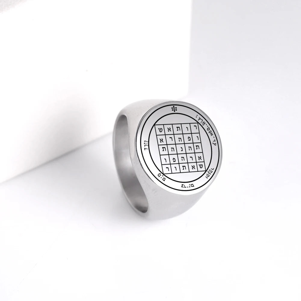 Dawapara Solomon Rings for Men Talisman Key of Solomon Amulet Punk Ring Stainless Steel Jewelry