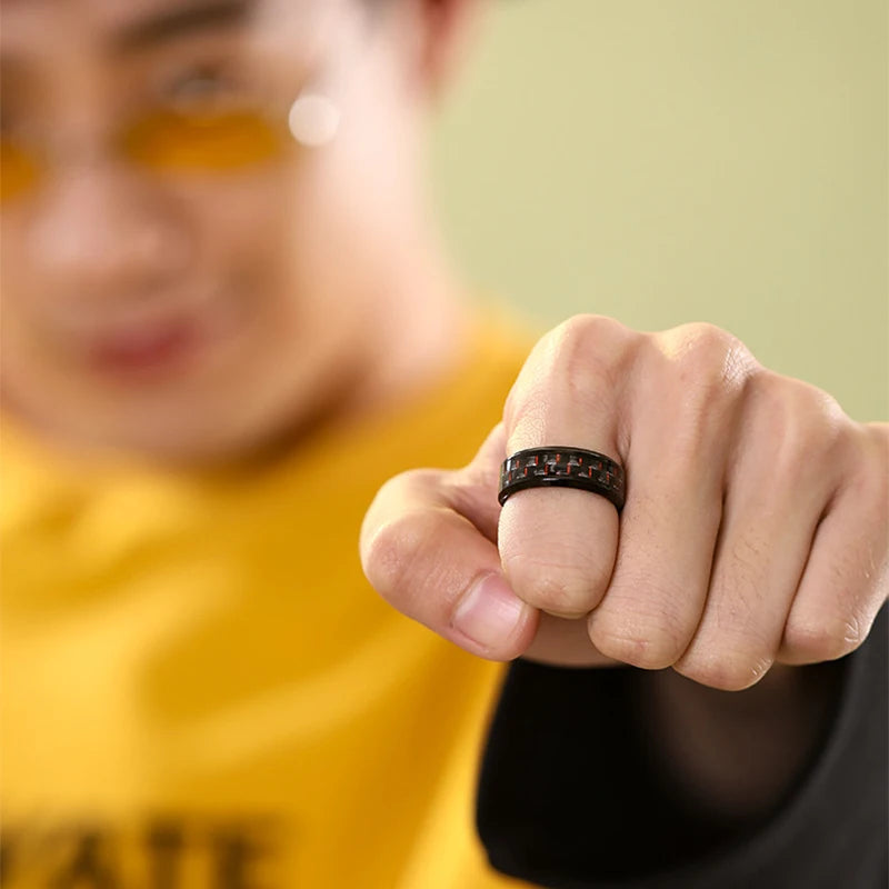 Punk Titanium Steel Black Carbon Fiber Mens Rings Fashion Red Blue Green Ring Anel Masculino Jewelry Wholesale