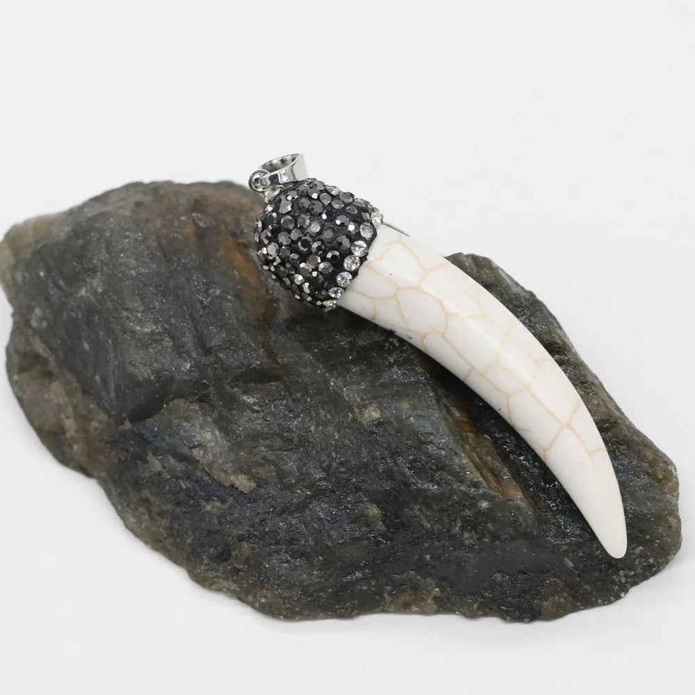 Natural Stone Pendant wolf's tooth shape inlaid with Crystal for Women Jewelry Making Necklace Accessories Reiki Healing Gift