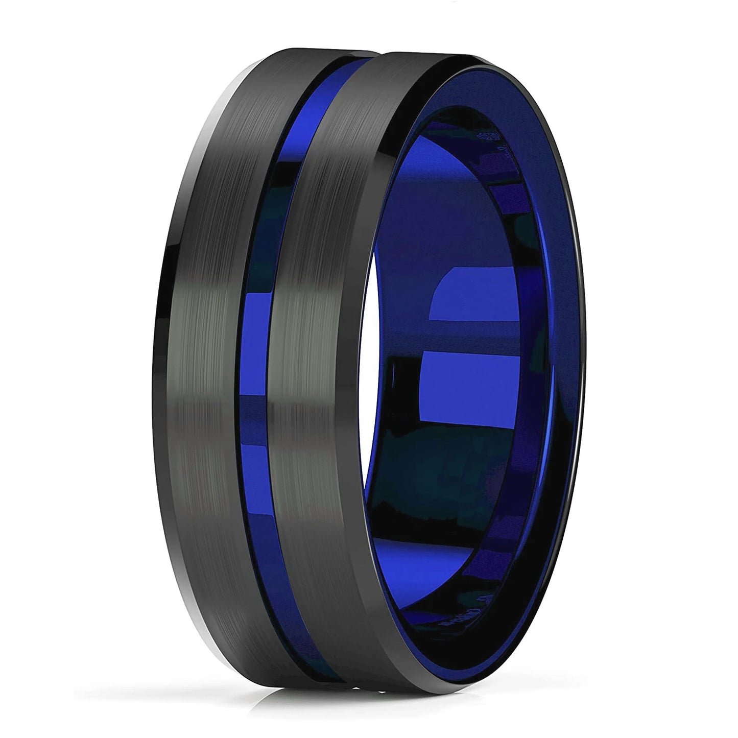Classic Men's 8mm Black Tungsten Wedding Rings Double Groove Beveled Edge Brick Pattern Brushed Stainless Steel Rings For Men