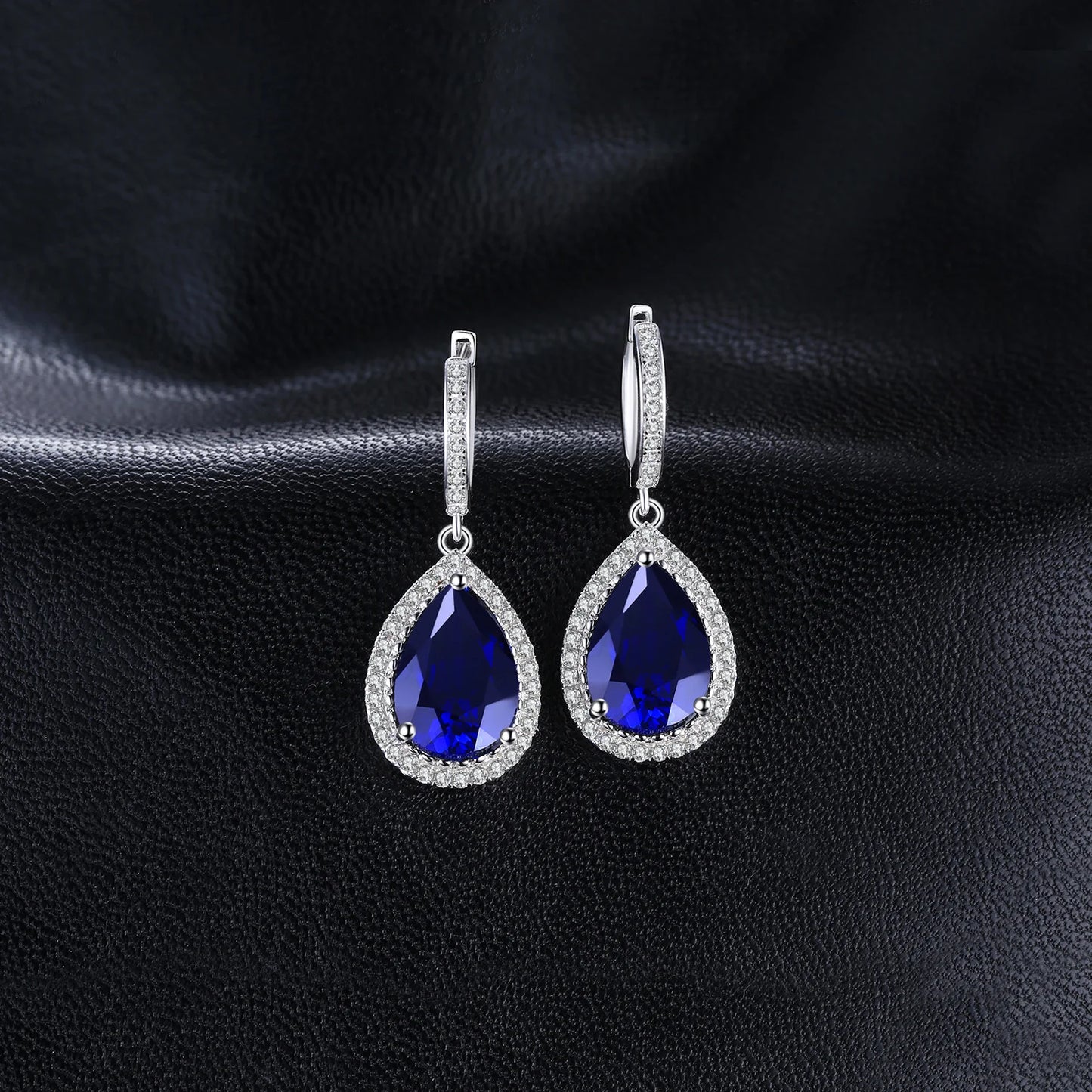 JewelryPalace 12ct Huge Pear Created Blue Sapphire 925 Sterling Silver Dangle Earrings for Women