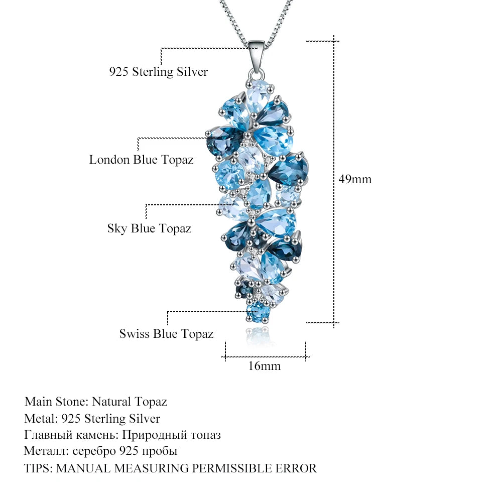 Gem's Beauty Natural London Blue Topaz Pendant Necklaces 925 Sterling Silver Modern Luxury Style Necklaces Women Fine Jewelry