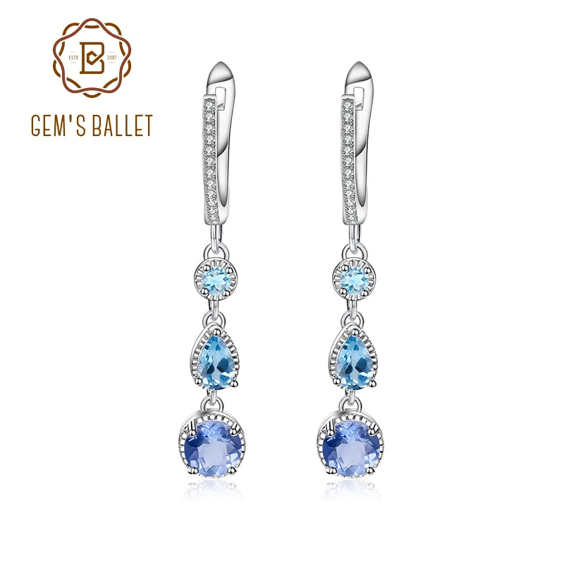 GEM'S BALLET Natural Color-Change Fluorite Mix Gemstone Drop Earrings 100% Genuine 925 sterling silver Fine Jewelry For Women