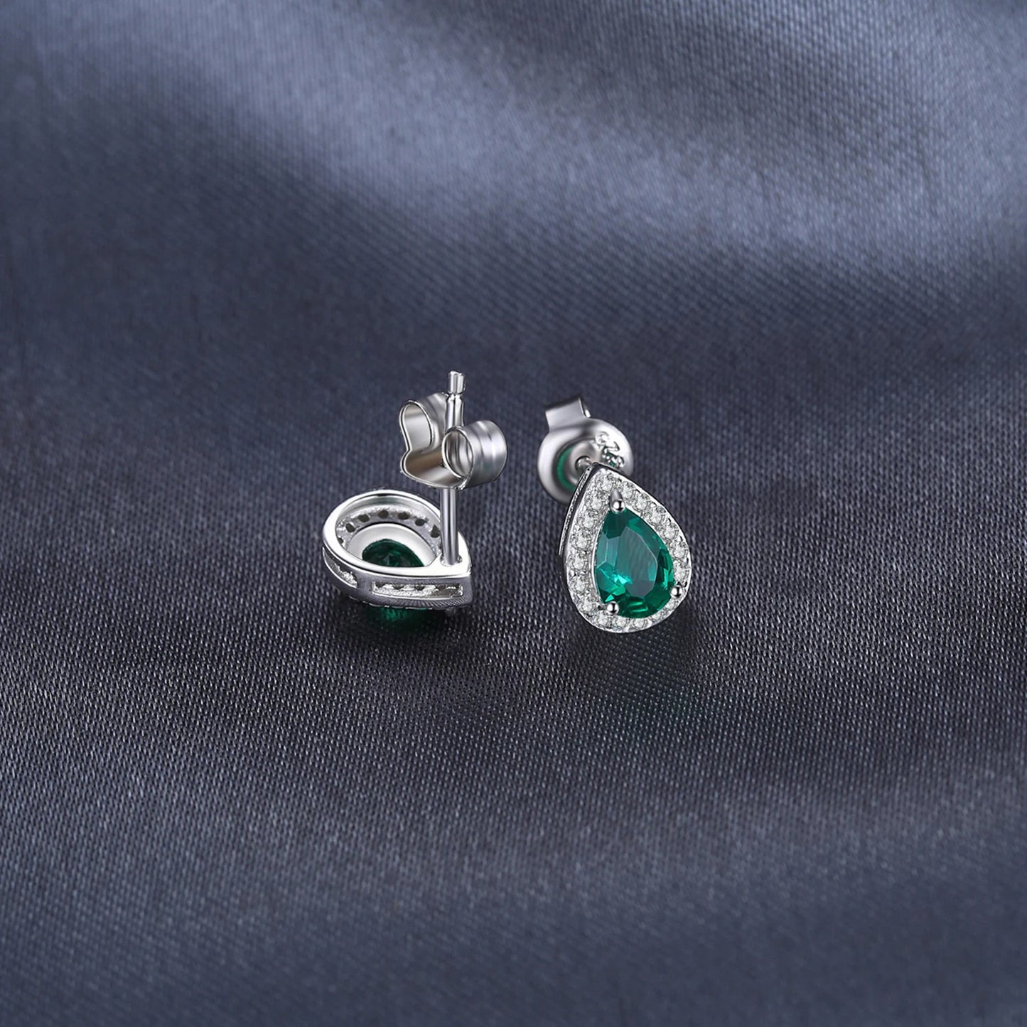 JewelryPalace Pear Green Simulated Nano Emerald 925 Sterling Silver Stud Earrings for Women Gemstones Statement Earrings Jewelry