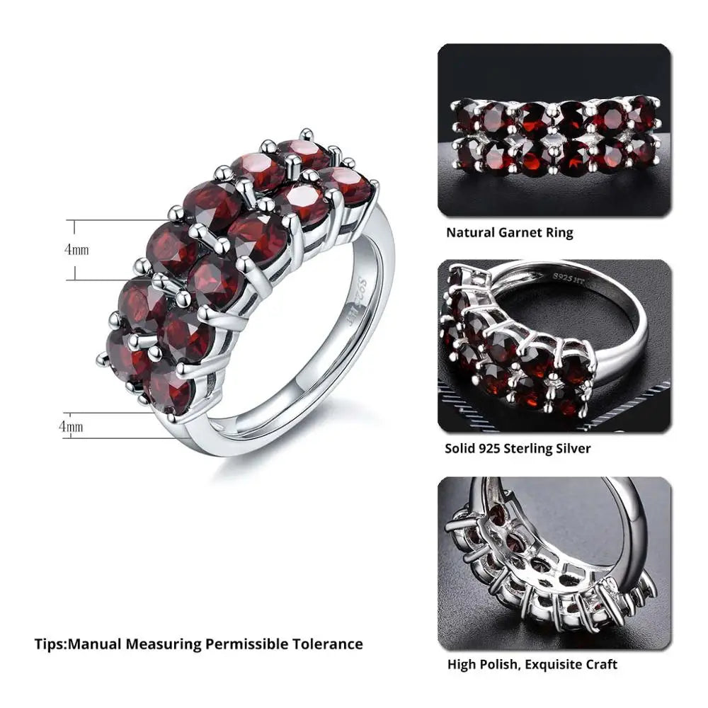 HUTANG 4.2ct Natural Black Garnet Ring for Women 925 Sterling Silver Rings Red Pomegranate Gemstone Fine Jewelry Christmas Gift