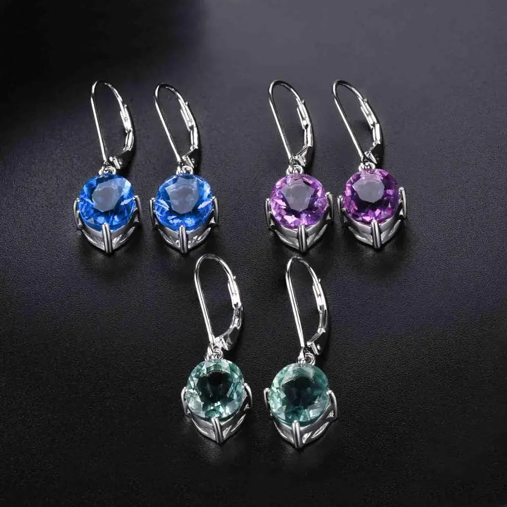 Natural Fluorite Silver Earring 6.58 Carats Colorful Fluorite Casual Style S925 Drop Earring for Women Birthday New Year Gifts