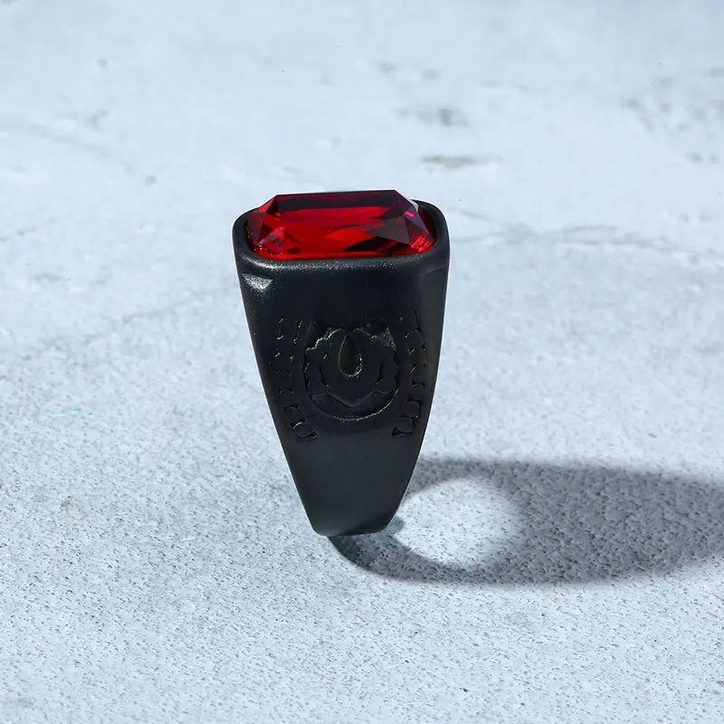 Fashion Red Stone Crystal Black Finger Rings For Men Women Gothic Punk Wedding Ring Party Jewelry Wholesale