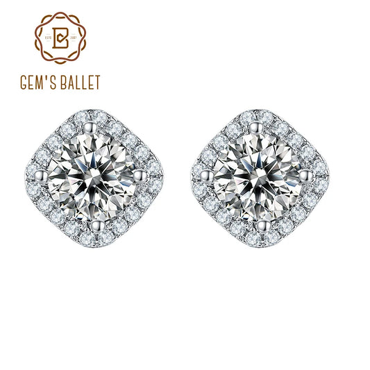 GEM'S BALLET 925 Sterling Silver Moissanite Earrings 1.0Ct D Color VVS1 Moissanite Diamond Earrings For Women Wedding With GRA