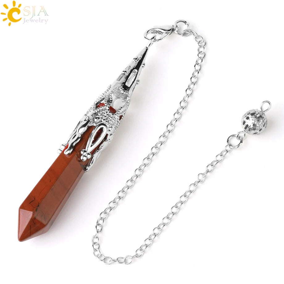 CSJA Crystal Pendulum for Divination Dowsing Gem Stone Pendant Antique Bronze Quartz Divinatory Pendulums Pendulo Pendules G883