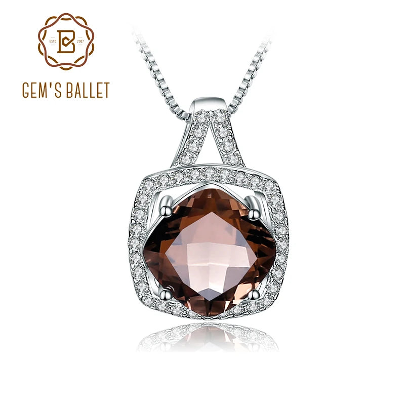 GEM'S BALLET Round Natural Smoky Quartz Pendant Necklace Genuine 925 Sterling Silver For Women Fashion Fine Jewelry Accessories