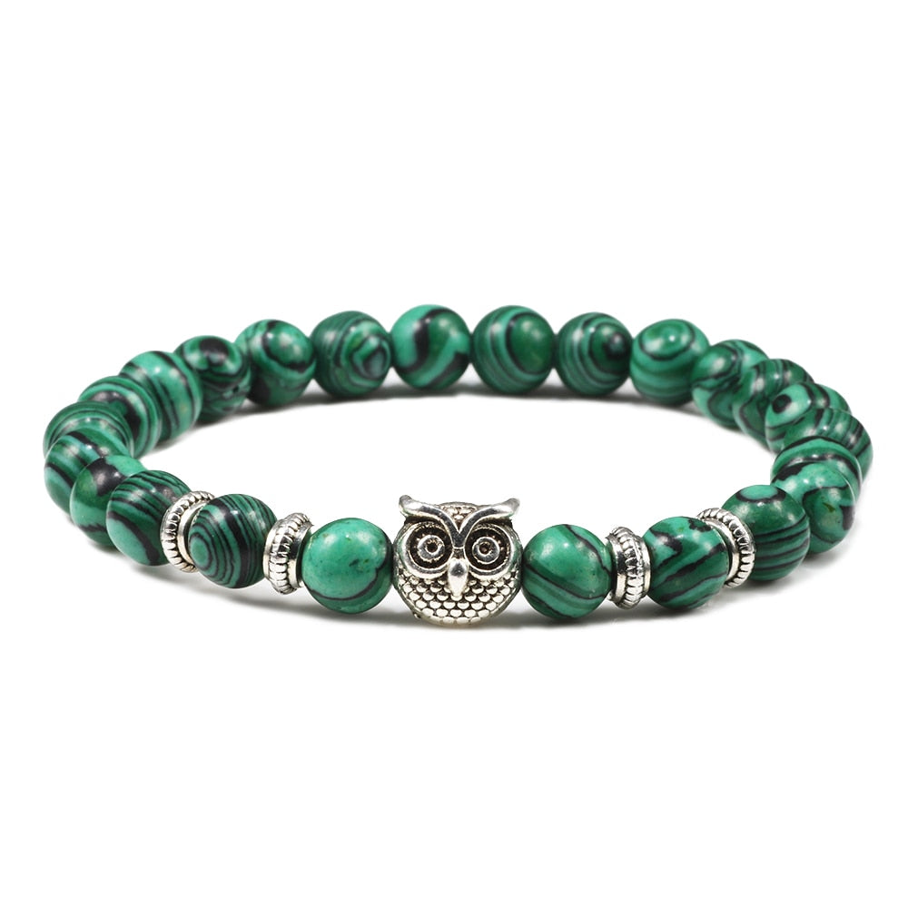 Black Lava Tiger Eye Weathered Stone Bracelets Bangles Classic Owl Beaded Natural Charm Bracelet for Women and Men Yoga Jewelry Malachite Owl CHINA