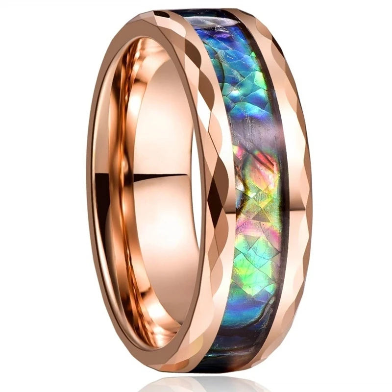 2025 Trendy 8mm Black Titanium Wedding Stainless Steel Rings For Men Inlay Colorful Abalone Shell Ring Men Wedding Band Jewelry