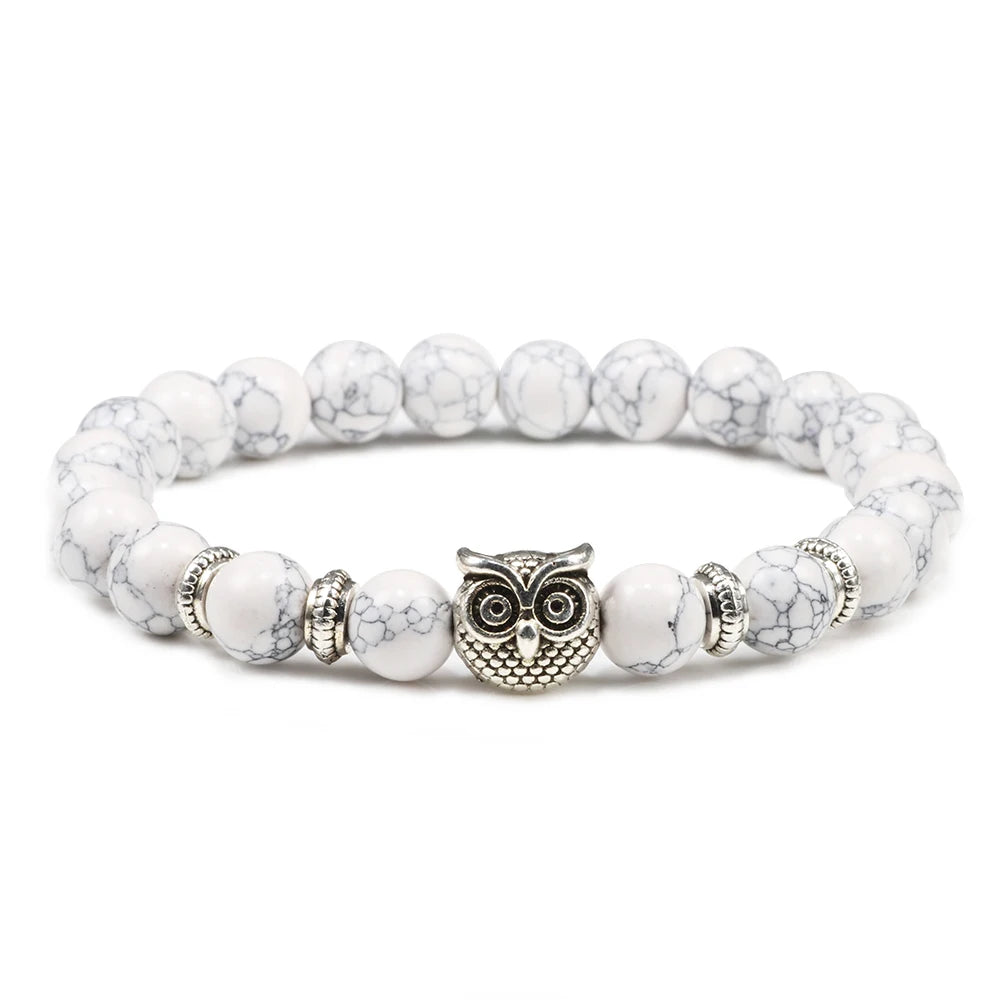 Handmade Yoga Owl Natural Stone Beaded Strand Charm Bracelets Men Women Jewelry Bracelet Bangles Buddha Best Gift Pulsera Hombre