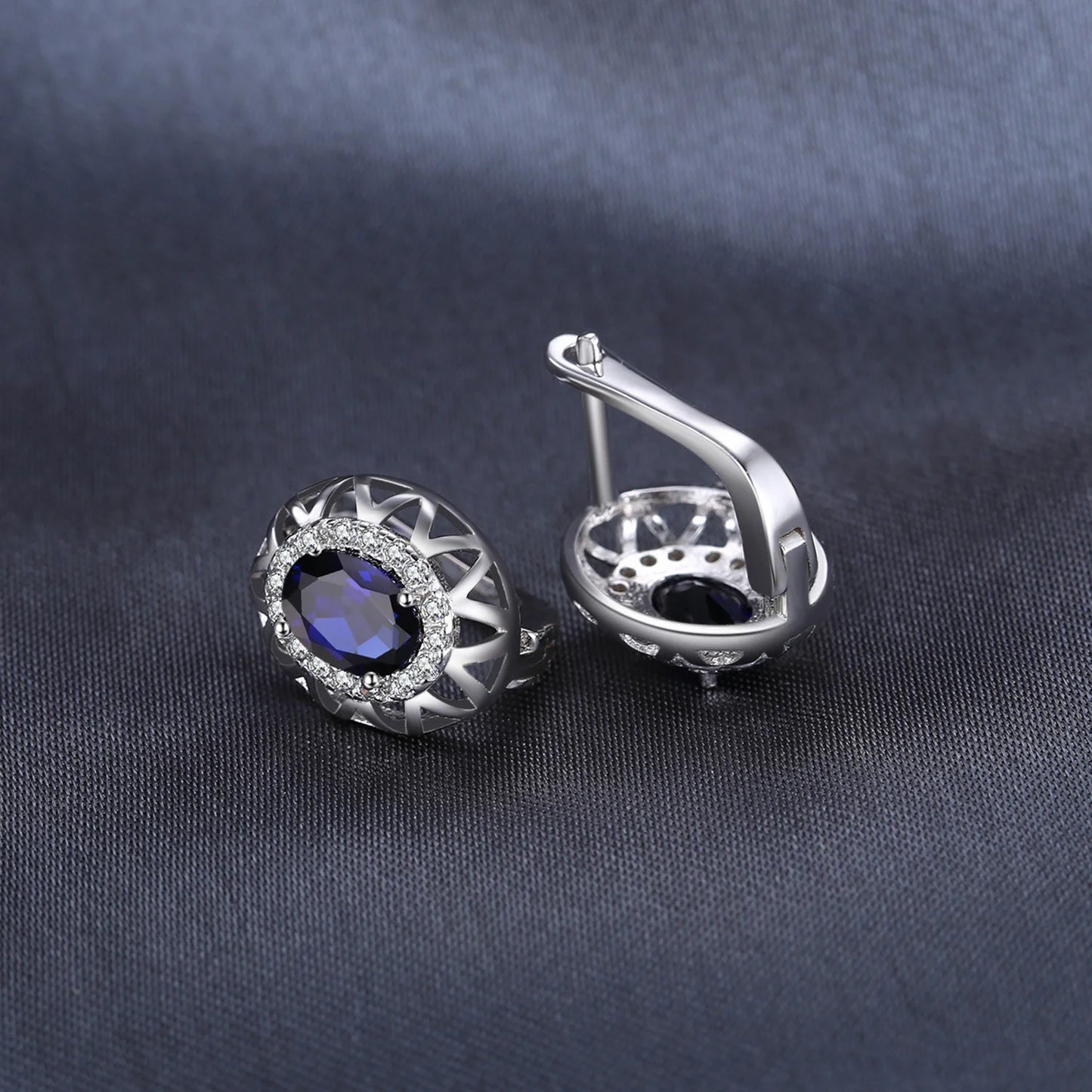 JewelryPalace Oval Cut Created Blue Sapphire 925 Sterling Silver Hoop Earrings for Women Fashion Statement Gemstone Jewelry